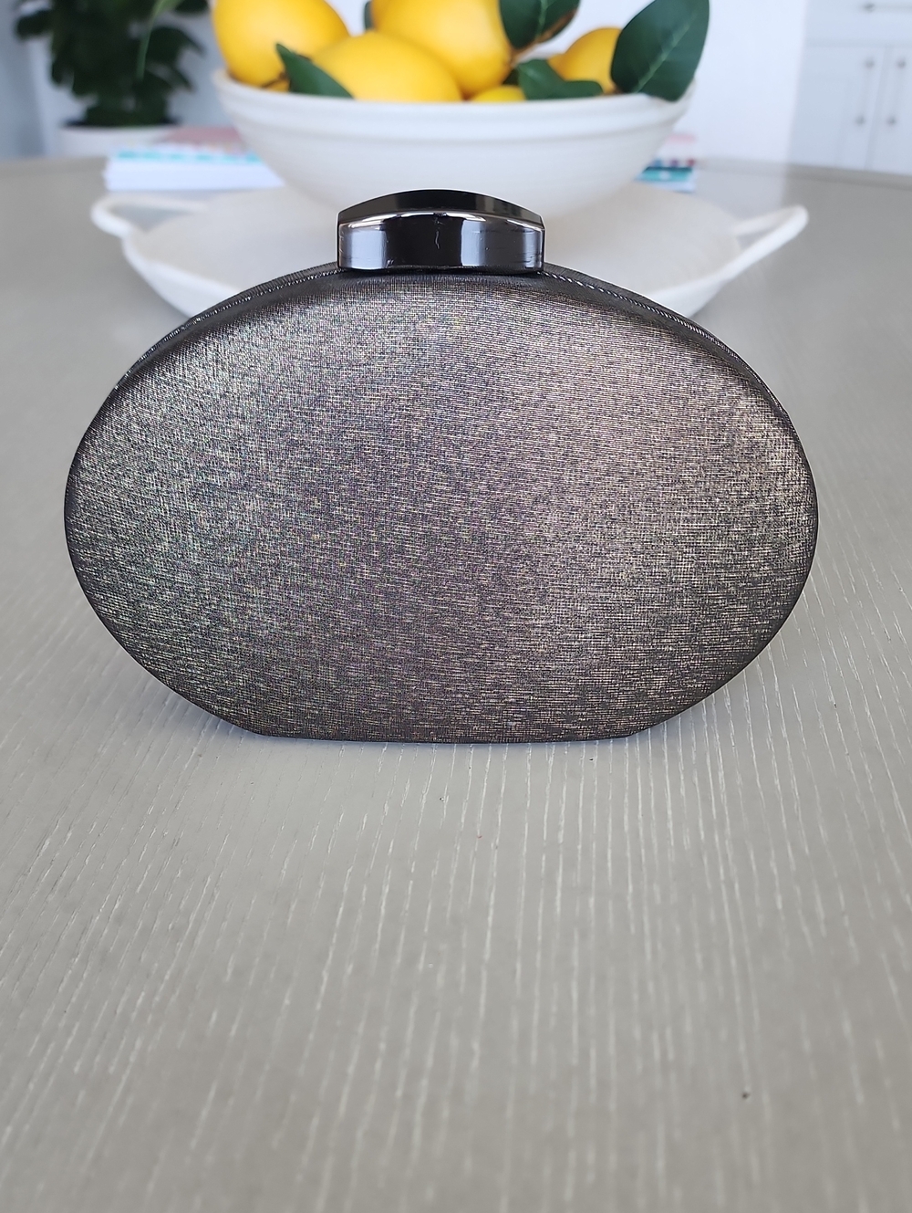 INC International Concepts Gold Faux Leather Oval Clutch